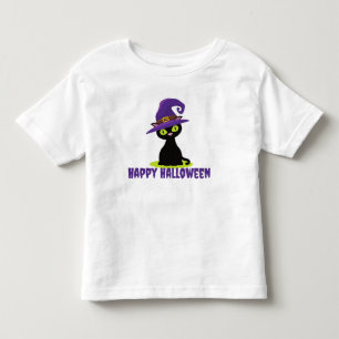 T-shirt Pour Les Tous Petits Joyeux Halloween Chat noir portant un Casquette de