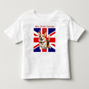 T-shirt Pour Les Tous Petits Joyeux Noël britannique Corgi Reindeer Antlers