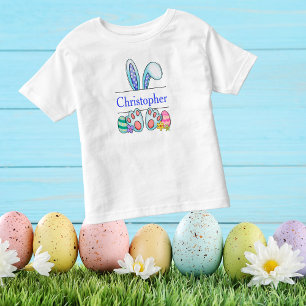 T-shirt Pour Les Tous Petits Lapin de Pâques bleu monogrammé pour garçon en bas