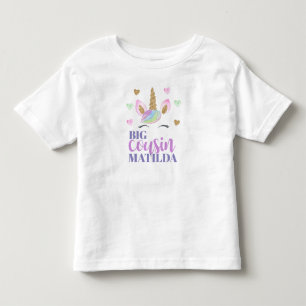 T-shirt Pour Les Tous Petits Les filles Rainbow Unicorn & Love Heart Big Cousin