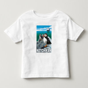 T-shirt Pour Les Tous Petits Macareux et bateau de croisière - Ketchikan,