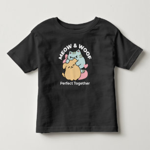 T-shirt Pour Les Tous Petits Meow & Woof Perfect Together - Cute Cat and Dog
