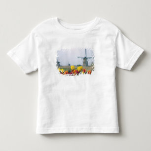 T-shirt Pour Les Tous Petits Moulins à vent et tulipes le long du canal à
