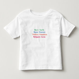 T-shirt Pour Les Tous Petits Né : La terre ; Course : Humain ; Religion : Amou