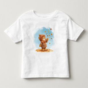 T-shirt Pour Les Tous Petits Ours en peluche adorable attrapant des feuilles d'
