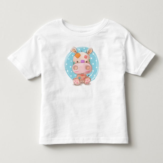 T-shirt Pour Les Tous Petits Patchwork Hippo bleu (Devant)