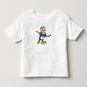 T-shirt Pour Les Tous Petits Pingouin au hockey sur glace avec bâton de hockey 