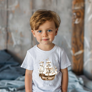 T-shirt Pour Les Tous Petits Pirate Ship Brown thème nautique Anniversaire