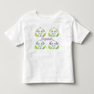 T-shirt Pour Les Tous Petits Quatre éléphants mignons avec le nom de l'enfant