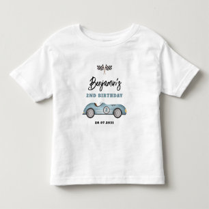 T-shirt Pour Les Tous Petits Retro Blue Race Car Two Fast Boy 2e anniversaire