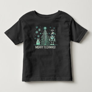 T-shirt Pour Les Tous Petits Robot IA avec arbre de Noël Tech - Joyeux Techmas