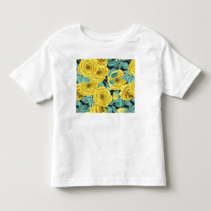 T-shirt Pour Les Tous Petits Roses d'aquarelle jaune avec feuilles et pattes de