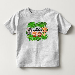 T-shirt Pour Les Tous Petits Safari amis tigre girafe zèbre singe éléphant