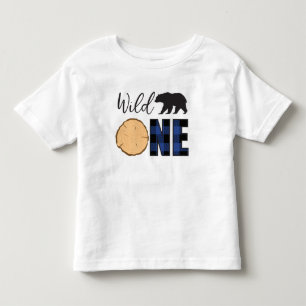 T-shirt Pour Les Tous Petits Sauvage numéro un Ours noir à carreaux bleus 1er a