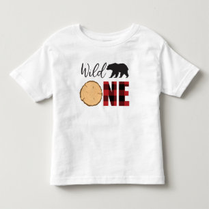 T-shirt Pour Les Tous Petits Sauvage Un Ours Noir à Carreaux Rouges 1er Anniver