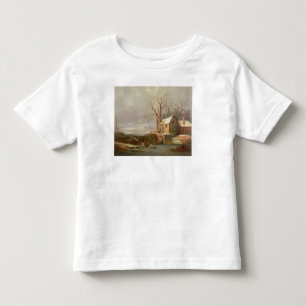 T-shirt Pour Les Tous Petits Scène de neige avec le moulin et les cottages