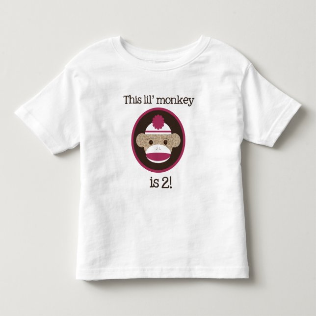 T-shirt Pour Les Tous Petits Singe rose de chaussette : Deuxième anniversaire (Devant)