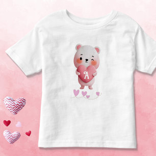 T-shirt Pour Les Tous Petits Souris Kawaii avec des cœurs monogrammés