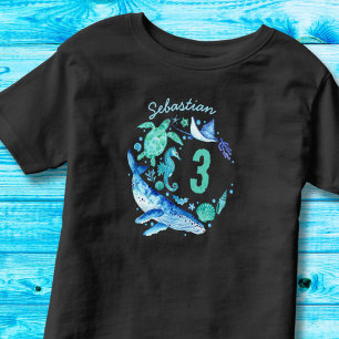 T-shirt Pour Les Tous Petits Sous la mer Anniversaire Boy Blue Aquarelle