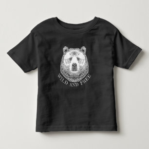T-shirt Pour Les Tous Petits Tête D'Ours, Sauvage Et Libre, Illustration Dessin