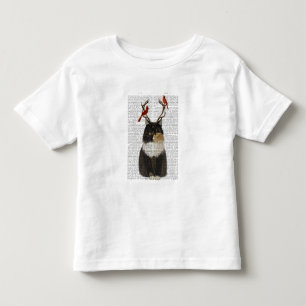 T-shirt Pour Les Tous Petits Tortoiseshell Cat with Antlers and Red Birds