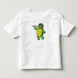 T-shirt Pour Les Tous Petits Tortue comme pilote avec avion en papier