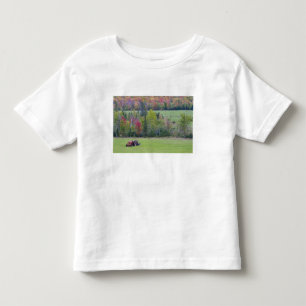 T-shirt Pour Les Tous Petits Tracteur avec balle de foin dans un champ vert ave
