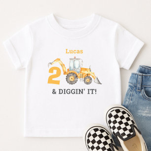 T-shirt Pour Les Tous Petits Two & Diggin' It Construction 2e Anniversaire Nom
