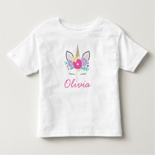 T-shirt Pour Les Tous Petits Unicorn et fleurs parties scintillant personnalisé