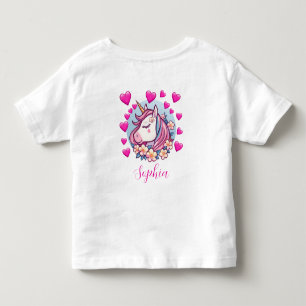 T-shirt Pour Les Tous Petits Unicorne mignonne, Coeurs et Fleurs roses, Nom per