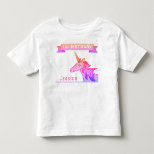 T-shirt Pour Les Tous Petits Unicorne rose 1er anniversaire fille