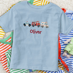 T-shirt Pour Les Tous Petits Véhicules d'urgence à l'aquarelle pour garçons mig
