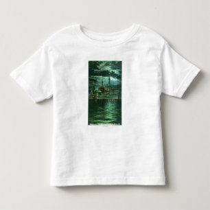 T-shirt Pour Les Tous Petits Vue éclairée par la lune de l'hôtel de bateau d