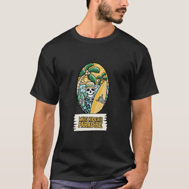 T-Shirt pour surfeur de squelette du paradis de l' (Devant)