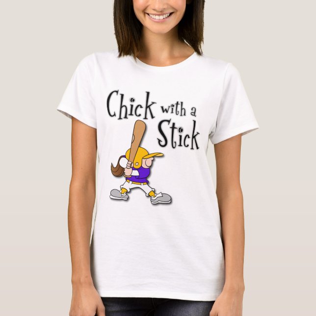 T-shirt Poussin avec des bâtons, cheveux bruns (Devant)
