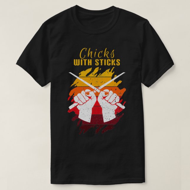 T-shirt Poussins avec bâtons batteur fille  (Design devant)