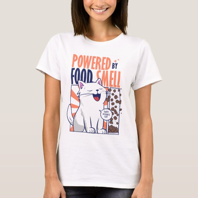 T-shirt Powered by Food Smell | Funny Cat Design (Devant)