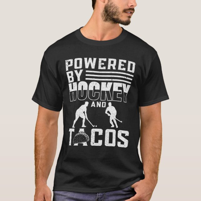 T-shirt Powered by hockey et tacos de terrain hockey T-shi (Devant)