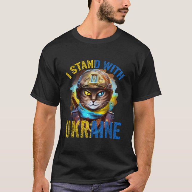 T-shirt Pray For Support Ukrainian Cat Soldier Stand With  (Devant)