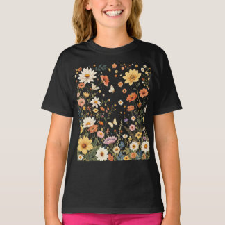 T-shirt Pré Fleur sauvage lunaire avec papillons