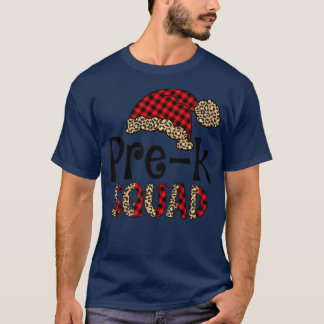 T-shirt Pré K Santa Hat Buffalo Plaid Leopard Funny Xmas 
