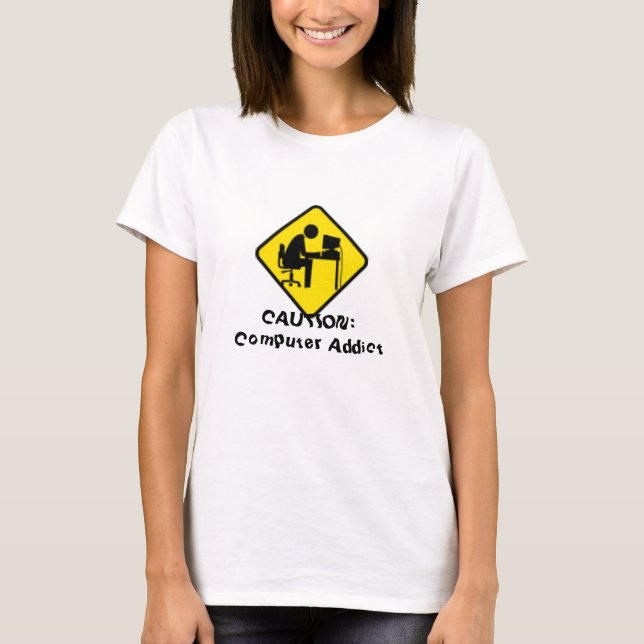 T-shirt Précaution ! Mordu de l'informatique (Devant)