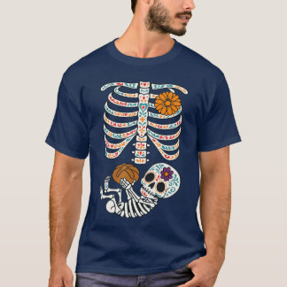 T-shirt Pregnancy Maternity Skeleton with Dia de Muertos G