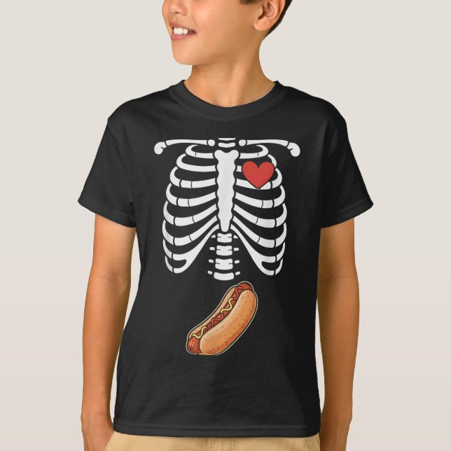 T-shirt Pregnancy Skeleton Hotdog Belly Bump Rib Cage Hall (Devant)