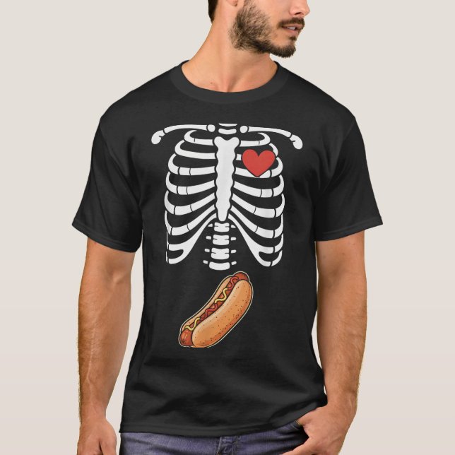 T-shirt Pregnancy Skeleton Hotdog Belly Bump Rib Cage Hall (Devant)
