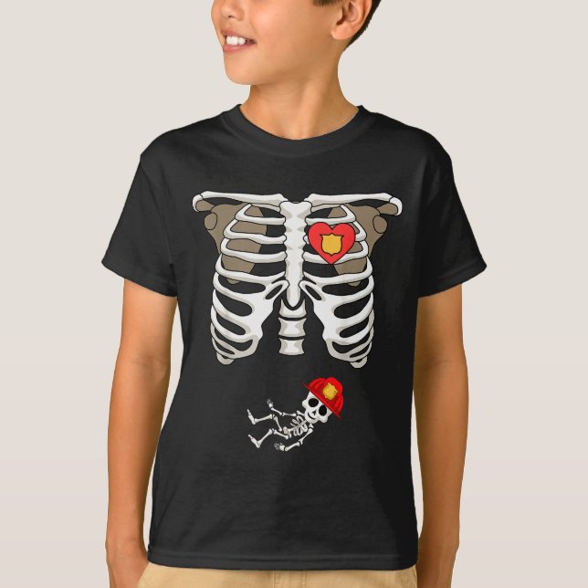 T-shirt Pregnancy Skeleton Rib Funny Firefighter Bump Shir (Devant)