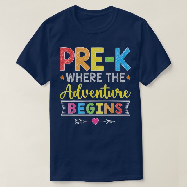 T-shirt PréK Où L'Aventure Commence Le Cadeau Étudiant Ret (Design devant)