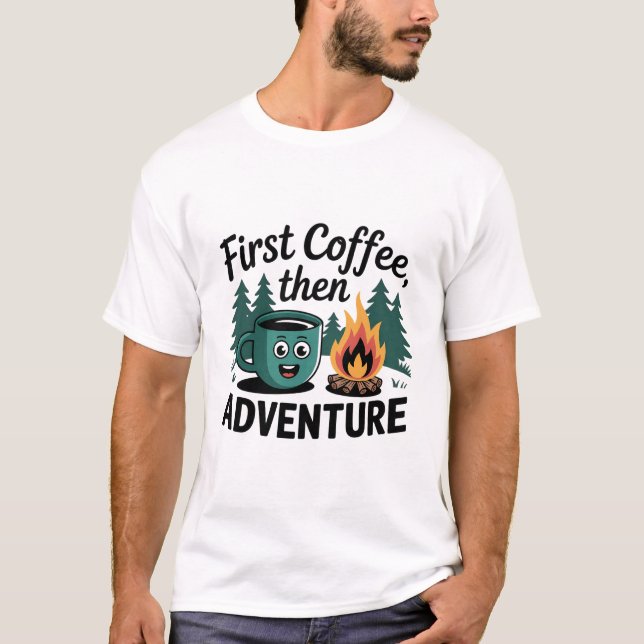 T-SHIRT PREMIER CAFÉ PUIS AVENTURE CAMPING (Devant)