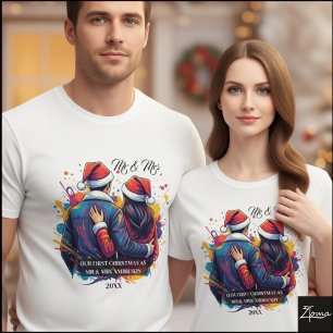 T-shirt Premier Couple de Noël Chapeau de Père Noël Tache 