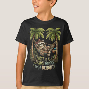 T-shirt Premier Jésus pense qu'un design de raton laveur e